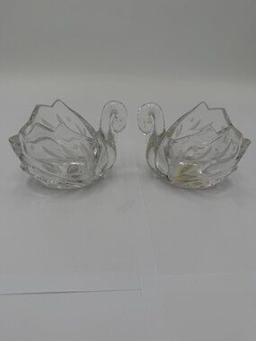 Lenox Crystal Swan Set Of 2 Etched Glass Bowl Trinket Holder Votive